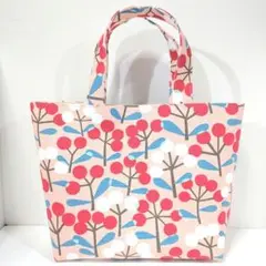 トートバッグ　小さめ　北欧丸い花柄　ピンク