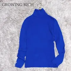 GROWING RICH タートルネック リブニット 鮮やかブルー 伸縮性あり