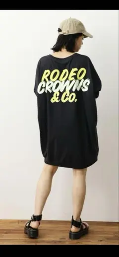 RODEO CROWNS ロゴプリント Tシャツ ワンピ チャコール F