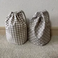 ギンガムチェック柄ドット柄コップ袋２枚セット