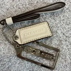COACH コーチ バッグチャーム ストラップ キーホルダー ホワイト×シルバー