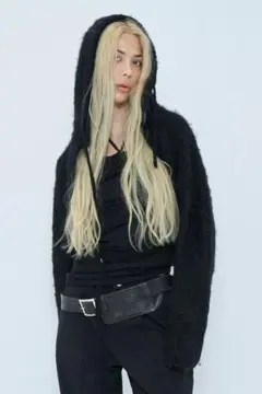 VIAVANDA 2WAY HOODED MUFFLER KNIT BLACK