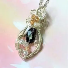 天然石セラフィナイトペンダント、ワイヤーネックレス、ハンドメイド