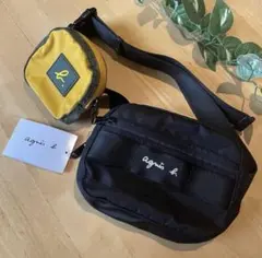 agnès b. ボディーバッグ 黒/黄色 約18cm