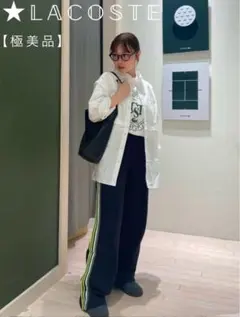 ★【極美品】LACOSTEサイドニットテーピングフレアトラックパンツM