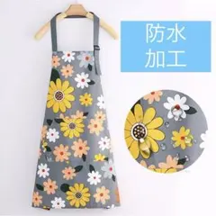 エプロンブルー北欧花柄大柄 首掛け型カフェおしゃれ料理園芸レディース