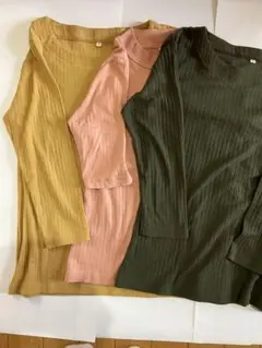 リブ編み7分袖Tシャツ 2色セット リブ編み5分袖Tシャツ