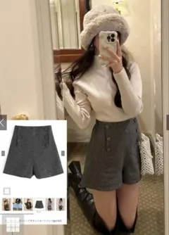 GRL ヘリンボーン柄ツイードボタンショートパンツ