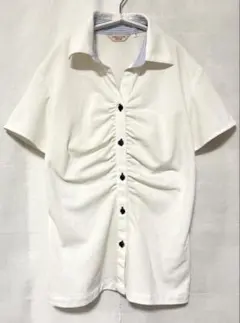 オリヒカ 半袖 ポロシャツ ギャザー オフィスカジュアル クールビズ ストレッチ