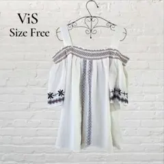 ViS ビス オフショル風 刺繍 半袖ブラウス ホワイト フリーサイズのサムネイル