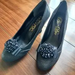 Ba Dre パンプス ブラック ビーズ リボン フォーマル 結婚式