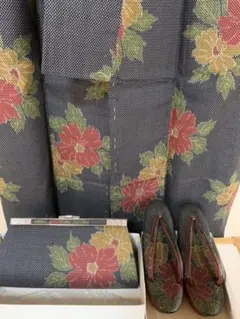 未使用　着物　バッグ　草履　3点セット　花柄　アンティーク　訪問着