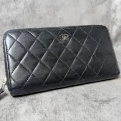 CHANEL マトラッセ ラウンドファスナー 長財布 ブラック　ラムスキンのサムネイル
