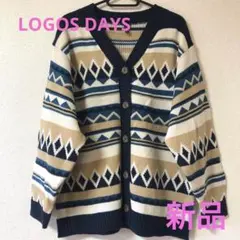 【新品】LOGOS DAYS ニットカーディガン 幾何学模様 Lサイズ 厚手