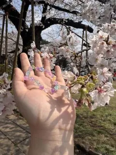 ハンドメイド ビーズ ブレスレット ピンク紫 手首が細い方向け