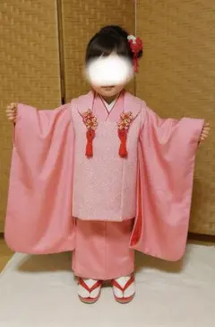 七五三　正絹着物セット　被布　総絞り　新品　未使用品　3歳　桃色　ピンク色