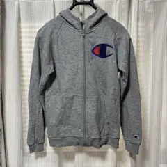 Champion グレー フルジップパーカー　刺繍ロゴ 160