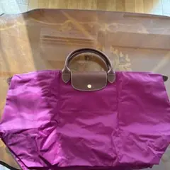 ロンシャン　パープル ナイロン レザー トートバッグ
