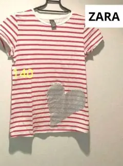 【美品】ZARA　140 Tシャツ ストライプ　白　赤　ボーダー　マリン