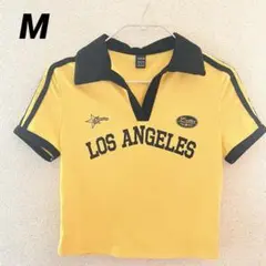 Tシャツ クロップドトップス ポロシャツ イエロー×ブラック レディース M