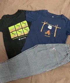 モンベルなど☆120cmアウトドアTシャツ2枚とストライプパンツセット