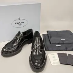 【美品】PRADA プラダ モノリス ブラッシュドレザー ローファー24.5cm PRADA】 モノリス ブラッシュドレザー ローファー (PRADA