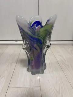 レトロ ガラス 花瓶 フラワーベース マルティグラス マーブル - メルカリ