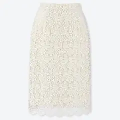 【美品】UNIQLO ユニクロ　フラワーレーススカート　ホワイト　インナー内蔵