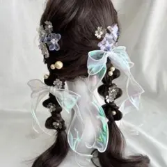 白桜金桜B ツインテール 着色アメリカンフラワー 入学式振袖卒業式袴 成人式前撮