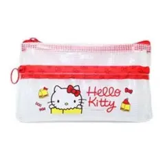 Hello Kitty ポーチ 透明・赤 クリアダブル ファスナーポーチ