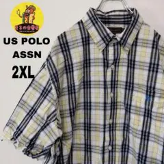 USA古着 U.S. POLOASSN　半袖ボタンシャツ2XL　イエローブラック