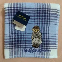 ポロラルフローレン　ガーゼタオルハンカチ　ポロベア　チェック(ブルー)