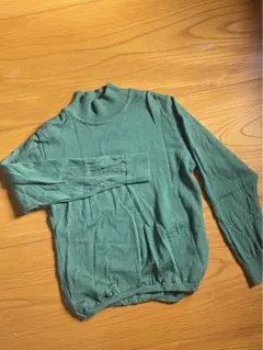 【毛100%】グリーン タートルネック ニット