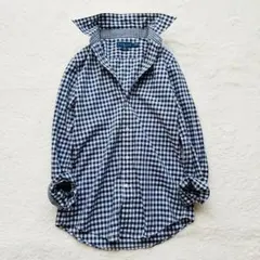 ラルフローレン　ギンガムチェック 長袖シャツ ロゴ刺繍 BDシャツ　ブルー