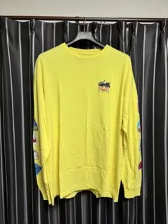 HUF ロングスリーブTシャツ イエロー 猫プリント