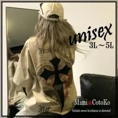 男女兼用！【～3L4L(5L)】英字ロゴ十字架プリント　コットンＴシャツ