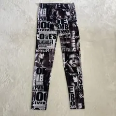 総柄 レギンス スパッツ モノクロ 英字プリント レディース　MーL