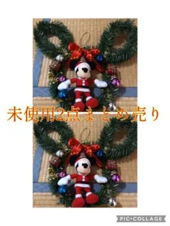 クリスマスリース ミッキーマウス ぬいぐるみ付き 未使用 2点まとめ売り
