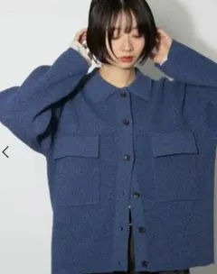 メランジニットブルゾン ブルーのサムネイル