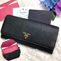 【PRADA ✨】ブラック バイカラー 二つ折り 長財布 レザー ゴールドロゴ