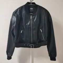 ZARA ブラックフェイクレザー シングルライダースジャケット