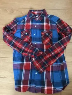 TOMMY 赤・青 チェック柄 長袖シャツ M