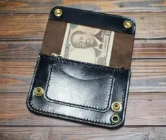 ミドルトラッカーウォレット 二層　馬革 茶芯ブラック　真鍮 トラッカーウォレット