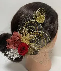 817.成人式　卒業式　水引髪飾り　プリザーブドフラワー