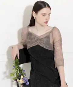 【LEJA】レース切替透けAラインロングドレスワンピース(結婚式・オケージョン)