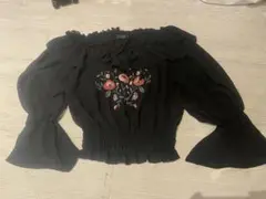 w closet 花柄刺繍 ブラウス ブラック F