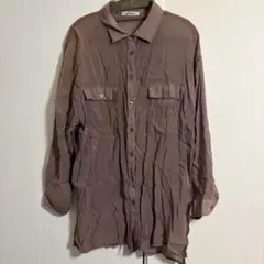 gleam くすみブラウン シアーロングシャツブラウス 透け感 トレンド Mのサムネイル