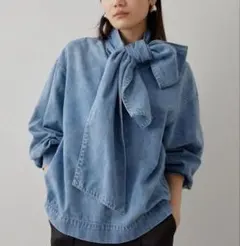 極美品✴︎Whim gazette デニム ボウタイシャツ ピンク ウィムガゼット 