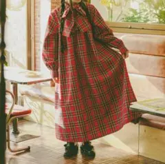 クティールとレトロ　ボウタイフリルチェックワンピース　Sサイズ