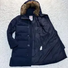 ダントン　ダウンコート　ロング　フード　ファー　2way ネイビー　36